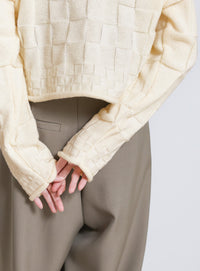 ブロックチェック編みニット