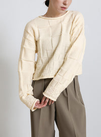 ブロックチェック編みニット