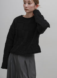 ブロックチェック編みニット