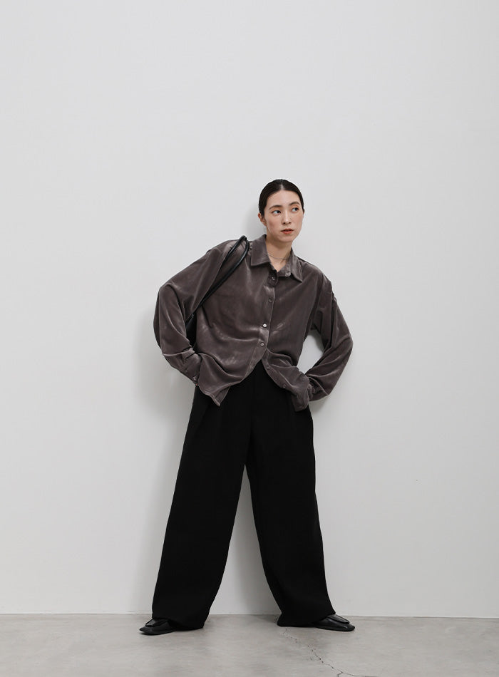 マチャット ボイルドウールパンツ グレー フェイクウールダブルタックパンツ – SELECT MOCA