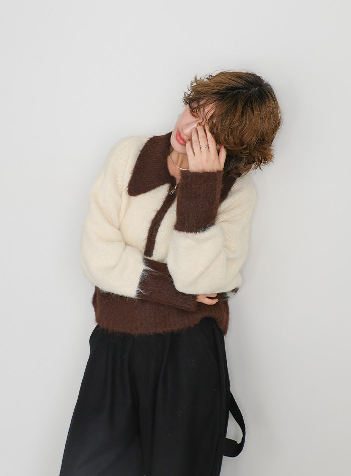 アルパカタッチハーフジップ配色ニット – SELECT MOCA