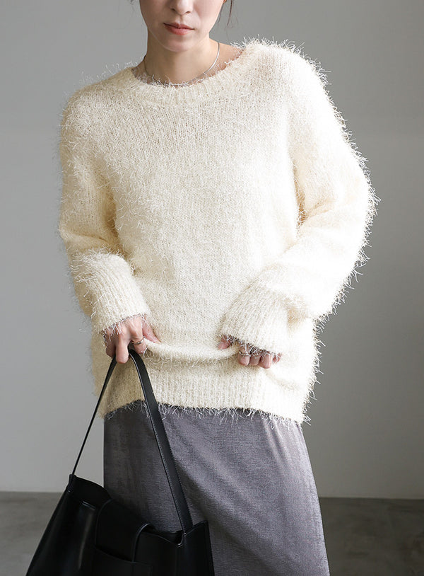 ダンスフェザークルーネックニット