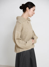 ビッグカラーキーネックニット