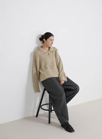 ビッグカラーキーネックニット