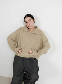 ビッグカラーキーネックニット