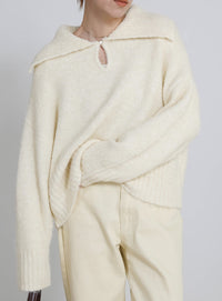 ビッグカラーキーネックニット