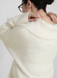 ビッグカラーキーネックニット