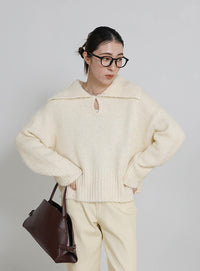 ビッグカラーキーネックニット