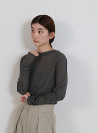 コード刺繍スリーブシアートップス