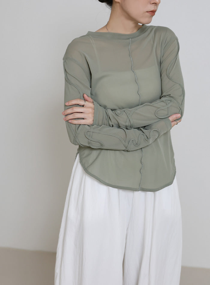 コード刺繍スリーブシアートップス – SELECT MOCA