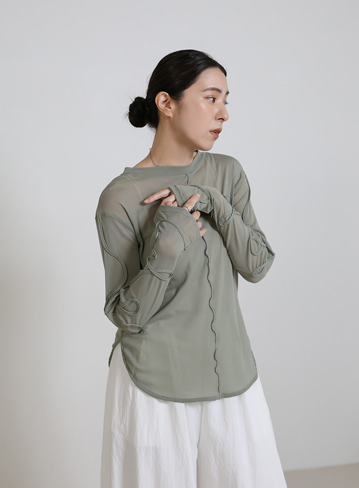 トップス SELECT コード刺繍スリーブシアートップス – SELECT MOCA