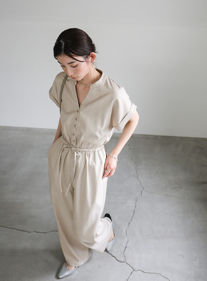 新品 ヤマダヤCLOVE Vネックサロペット モカ 定価19500 Vネック