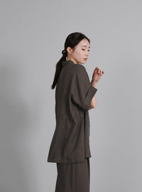 【Et】Linen Mix Waist Drawstring Blouse