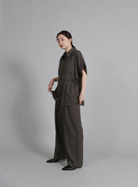【Et】Linen Mix Waist Drawstring Blouse