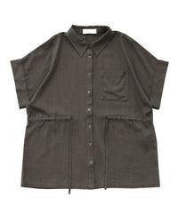 【Et】Linen Mix Waist Drawstring Blouse