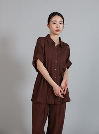 【Et】Linen Mix Waist Drawstring Blouse