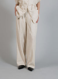 【Et】Linen Mix Tuck Wide Pants