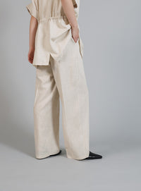 【Et】Linen Mix Tuck Wide Pants