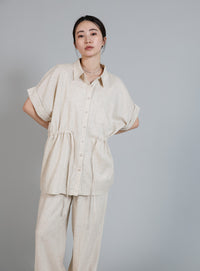 【Et】Linen Mix Tuck Wide Pants