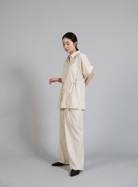 【Et】Linen Mix Tuck Wide Pants
