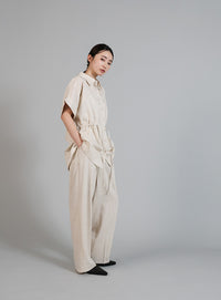 【Et】Linen Mix Tuck Wide Pants