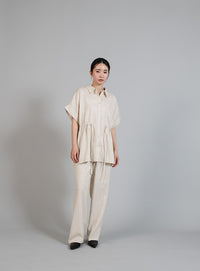 【Et】Linen Mix Tuck Wide Pants