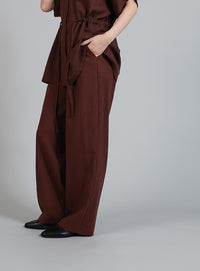 【Et】Linen Mix Tuck Wide Pants