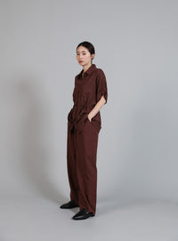【Et】Linen Mix Tuck Wide Pants