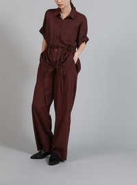 【Et】Linen Mix Tuck Wide Pants