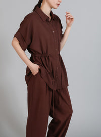 【Et】Linen Mix Tuck Wide Pants
