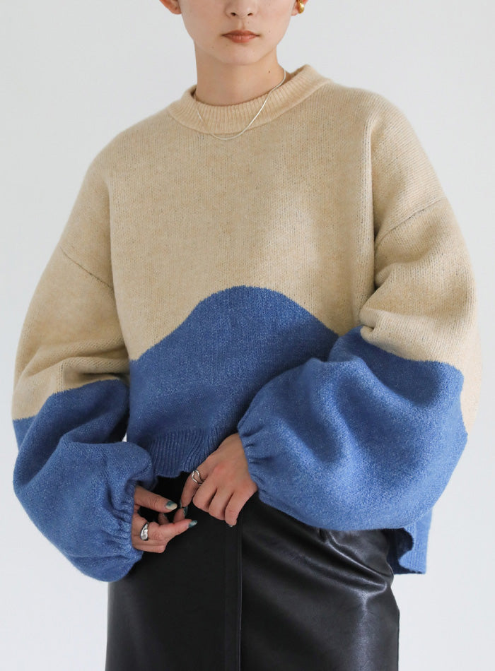 ツートンボリュームスリーブニット