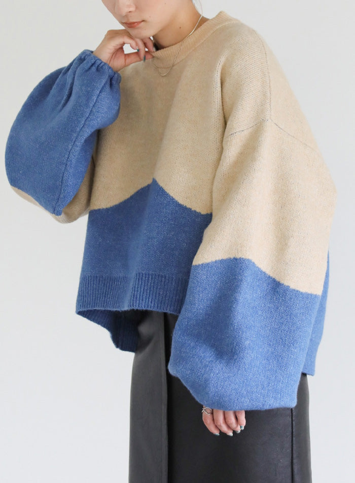 ツートンボリュームスリーブニット