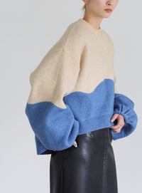 ツートンボリュームスリーブニット