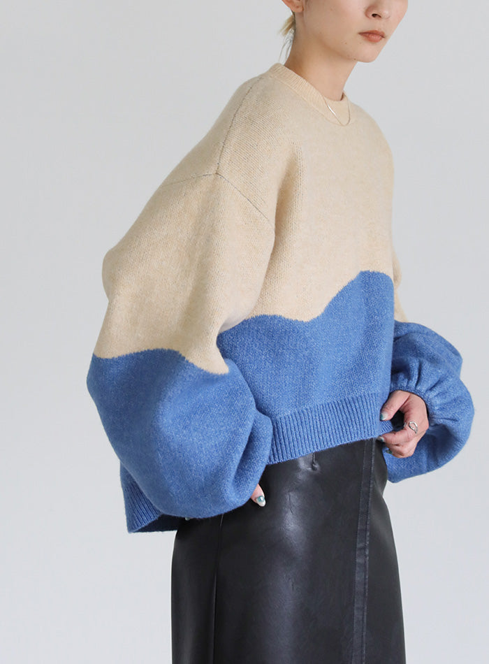ツートンボリュームスリーブニット