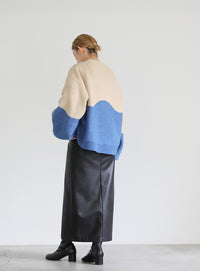 ツートンボリュームスリーブニット