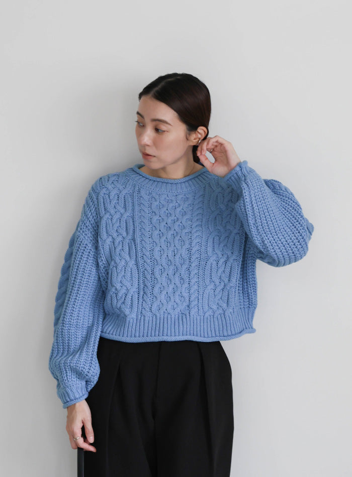 リブロールショートニット