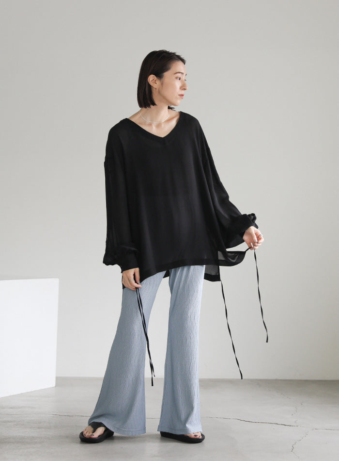 オープンスリーブデザインシフォンブラウス
