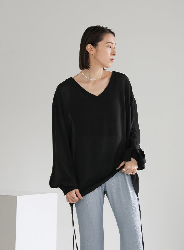 オープンスリーブデザインシフォンブラウス