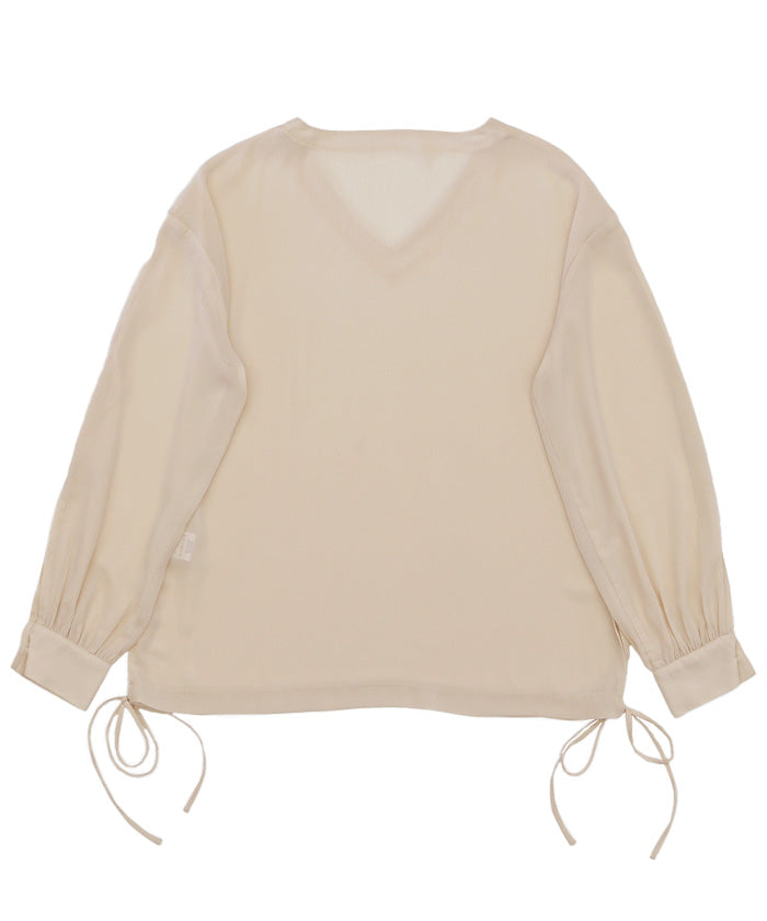 オープンスリーブデザインシフォンブラウス