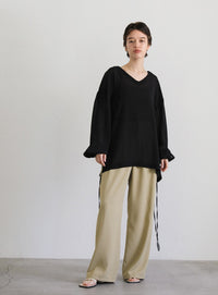 オープンスリーブデザインシフォンブラウス