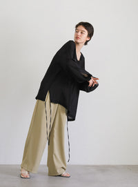 オープンスリーブデザインシフォンブラウス