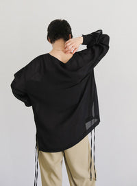 オープンスリーブデザインシフォンブラウス