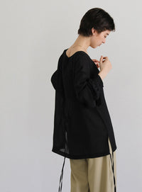 オープンスリーブデザインシフォンブラウス