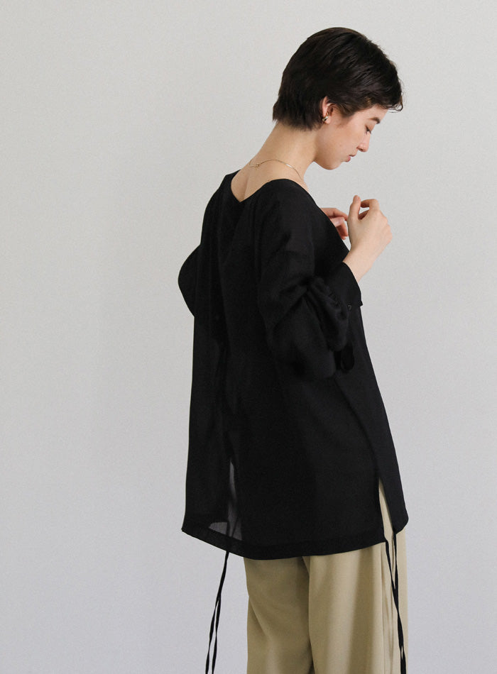 オープンスリーブデザインシフォンブラウス