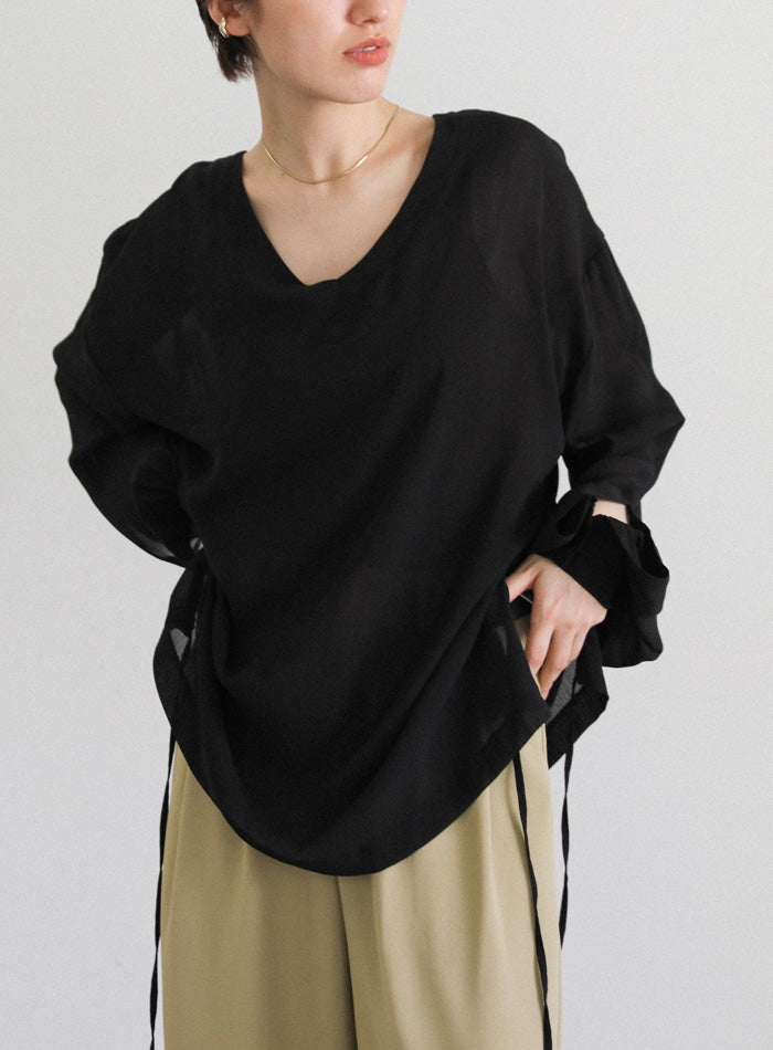 オープンスリーブデザインシフォンブラウス