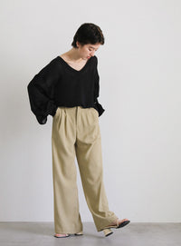 オープンスリーブデザインシフォンブラウス