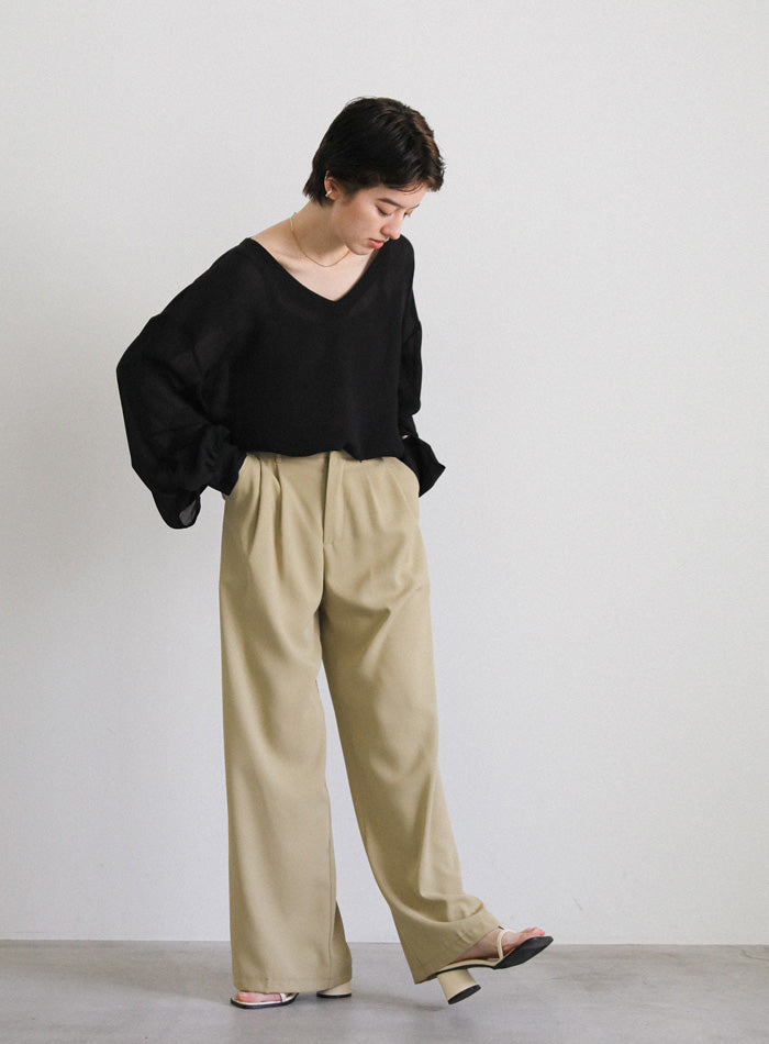 オープンスリーブデザインシフォンブラウス