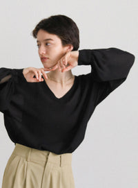 オープンスリーブデザインシフォンブラウス