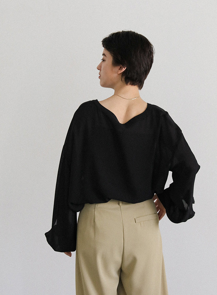 オープンスリーブデザインシフォンブラウス
