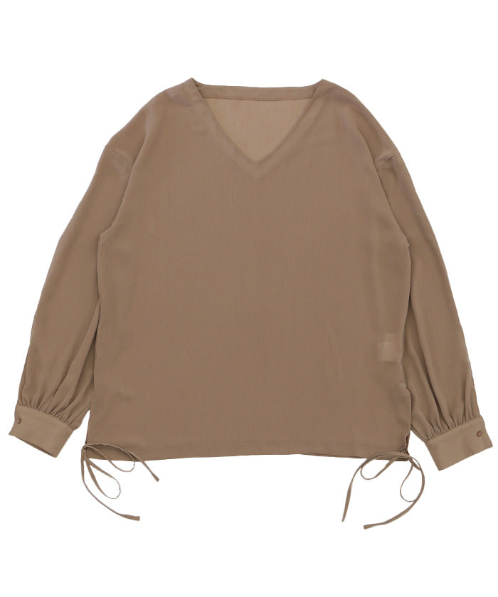 オープンスリーブデザインシフォンブラウス